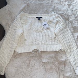 Forever 21 white holy cropped sweater